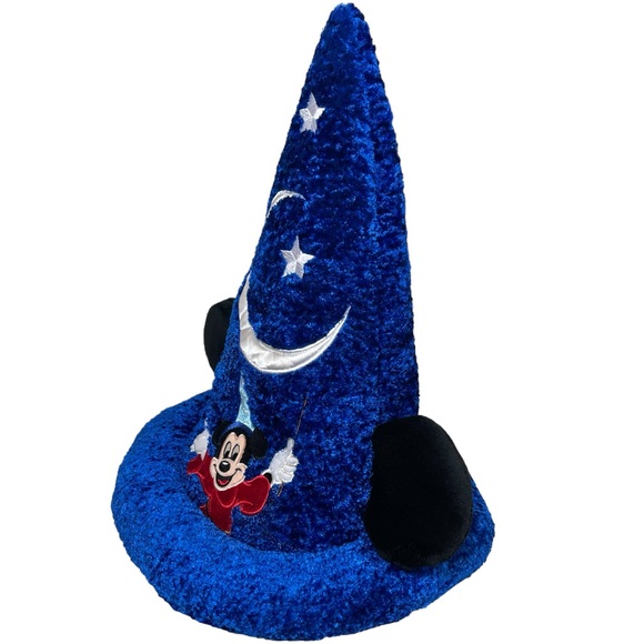 Authentic Disney Mickey Mouse Hat with Ears Blue Plush Fantasia Wizard Tall Cap - Picture 7 of 16